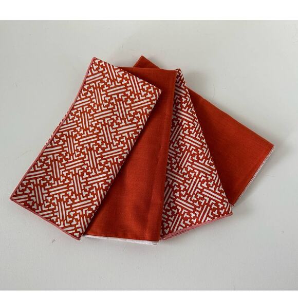 Vintage Cloth Napkins, burnt orange and cream, set of 4 - Picture 4 of 7